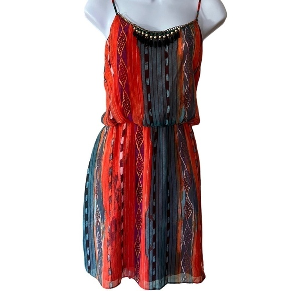 City Triangle | Pattern Dress with beaded neck detail - Picture 1 of 6